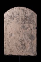 EGYPTIAN SANDSTONE VOTIVE STELA OF THE PRIEST DJEHUTYMOSE DEDICATED TO PTAH AND SEKHMET