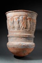 EGYPTIAN PAINTED POTTERY JAR WITH HATORIC RELIEF