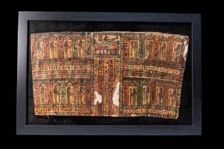 EGYPTIAN PAINTED COFFIN PANEL WITH FUNERARY PROCESSION