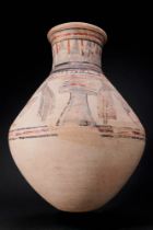 EGYPTIAN BLUE-PAINTED TERRACOTTA JAR WITH DJED PILLARS AND ANKHS