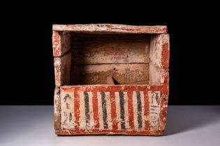 EGYPTIAN PAINTED WOOD USHABTI CASE WITH PAPYRUS FLOWERS
