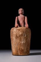 EGYPTIAN WOODEN PAINTED MALE FIGURINE
