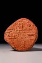 EGYPTIAN TERRACOTTA FUNERARY CONE WITH HIEROGLYPHIC INSCRIPTION - TRANSLATED