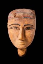 EGYPTIAN PAINTED WOODEN SARCOPHAGUS MASK