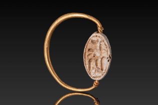 EGYPTIAN STEATITE SCARAB IN GOLD RING