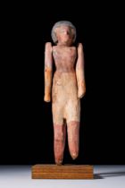 EGYPTIAN WOODEN PAINTED MALE FIGURINE