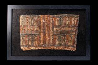 EGYPTIAN PAINTED COFFIN PANEL WITH FUNERARY PROCESSION