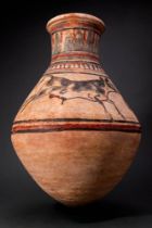 EGYPTIAN BLUE-PAINTED TERRACOTTA JAR WITH BULLS
