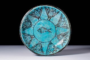 EGYPTIAN FAIENCE PLATE WITH NILOTIC DECORATION