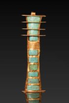 EGYPTIAN HIGH KARAT GOLD AND TURQUOISE INLAID DJED TOWER AMULET