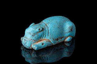 EGYPTIAN BLUE FAIENCE HIPPOPOTAMUS AMULET