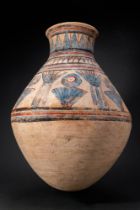EGYPTIAN BLUE-PAINTED TERRACOTTA JAR WITH NILOTIC PLANTS