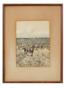 ANTIQUE US TROOPERS MOUNTED HAND COLOR MILITARY PRINT