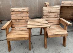 A WOODEN LOVE SEAT + VAT