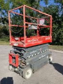 SKYJACK SCISSOR LIFT MODEL SJIII3219, ELECTRIC, APPROX MAX PLATFORM HEIGHT 19FT, BUILT IN BATTERY