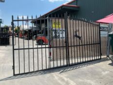 ( 1 ) SET OF UNUSED 14FT BI PARTING WROUGHT IRON GATES, 7FT EACH PIECE (14FT TOTAL WIDTH). 2 PIECES