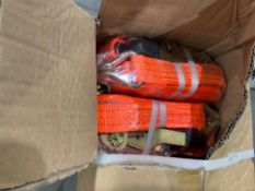 UNUSED ZYM 1.5in X 27FT RATCHET STRAPS, APPROX 10PCS IN BOX