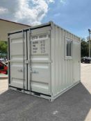 10FT OFFICE / STORAGE CONTAINER, FORK POCKETS WITH SIDE DOOR ENTRANCE & SIDE WINDOW, APPROX 99'' ...