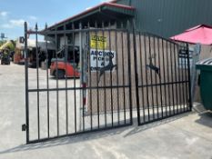 ( 1 ) SET OF UNUSED 14FT BI PARTING WROUGHT IRON GATES, 7FT EACH PIECE (14FT TOTAL WIDTH). 2 PIECES