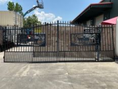 ( 1 ) SET OF UNUSED 20FT BI PARTING WROUGHT IRON GATES, 10FT EACH PIECE (20' TOTAL WIDTH). 2 PIECES
