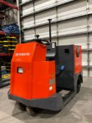 TOYOTA STAND ON TUGGER MODEL CBTY4, ELECTRIC, 48V, APPROX MAX DRAWBAR PULL 880LBS, NEEDS BATTERY