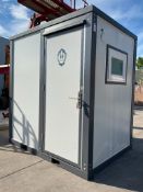 UNUSED PORTABLE BATHROOM UNIT WITH VANITY, SHOWER, TOILET, WINDOW, SINK, EXHAUST FAN, LIGHTS, PLU...