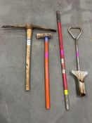LOT OF HAND TOOLS; INCLUDING AN AXE AND PICK AXE