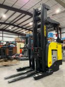 HYSTER STAND ON REACH FORKLIFT MODEL N45ZR2-18.5, ELECTRIC, 36V, APPROX MAX CAPACITY 4500LBS