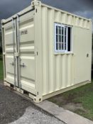 9FT OFFICE / STORAGE CONTAINER, FORK POCKETS WITH SIDE DOOR ENTRANCE & SIDE WINDOW