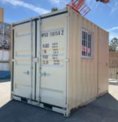 10FT OFFICE / STORAGE CONTAINER, FORK POCKETS WITH SIDE DOOR ENTRANCE & SIDE WINDOW, APPROX 99'' ...