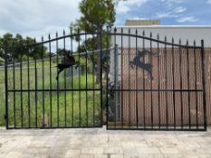 ( 1 ) SET OF UNUSED 14FT BI PARTING WROUGHT IRON GATES, 7FT EACH PIECE (14FT TOTAL WIDTH). 2 PIECES