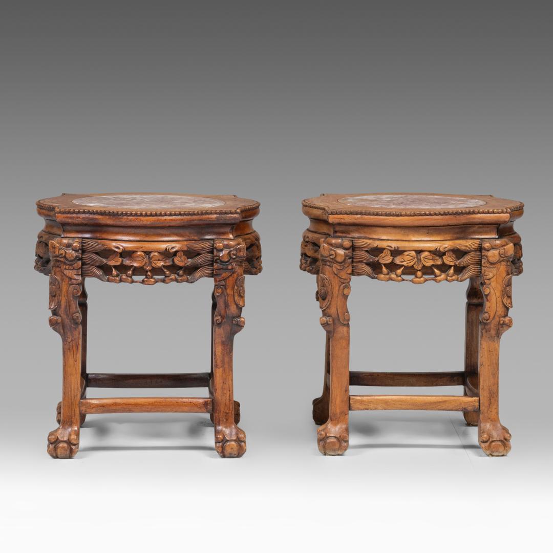 An impressive pair of Japanese Satsuma ware 'Court Scenes' vases, Meiji (20thC), H 103 cm - each res - Image 14 of 18