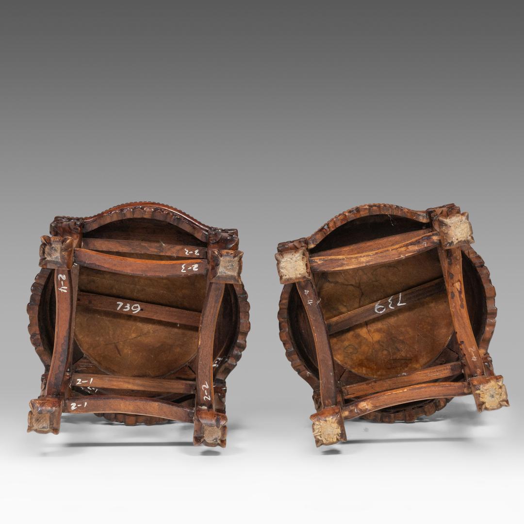An impressive pair of Japanese Satsuma ware 'Court Scenes' vases, Meiji (20thC), H 103 cm - each res - Image 18 of 18