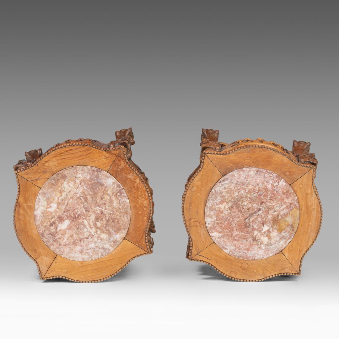 An impressive pair of Japanese Satsuma ware 'Court Scenes' vases, Meiji (20thC), H 103 cm - each res - Image 17 of 18