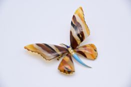 Schmetterlings-Brosche Achat & Brillanten, 18K Gold