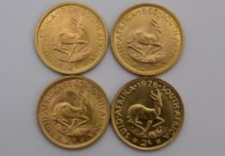 Südafrika Investment, 4-mal Goldmünze 2 Rand.