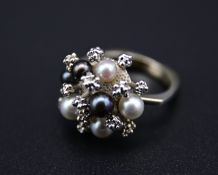 14K Weißgold Ring mit Perlen