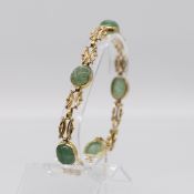 Goldenes Gliederarmband mit 5 Amazonit-Cabochons, Goldschmiedearbeit, 70er Jahre