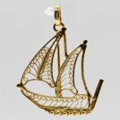 Goldener Filigran-Anhänger „Dau-Segler“, Goldschmiedearbeit, 70er Jahre