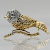 Kleine Tierbrosche „Spatz“ mit einem Diamanten, Juwelier Wempe, 90er Jahre