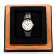 Goldene Armbanduhr mit Lederarmband, Baume & Mercier, Genève, Modell „Classima“, Wempe, Hamburg, 20
