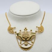 Goldenes Collier/Brosche in feiner ostfriesischer Filigranarbeit, Goldschmiedearbeit, um 1900