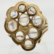 Ring mit 9 verschieden großen Mondstein-Cabochons, Goldschmiedearbeit, 90er Jahre