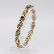 Goldenes Gliederarmband mit 7 verschiedenen Farbsteinen, Goldschmiedearbeit, 70er Jahre