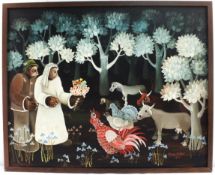 Vlado V. Seric (Kroatien 20.Jh.) "Hochzeitspaar mit Tieren im Wald" 1975
