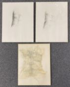 Helga FÖHL (1935), 3 Arbeiten, Bleistift und Mischtechnik: Oberkörper bzw Torso von Männern, alle
