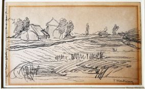Piet MONDRIAAN (1872-1944), Landschaft mit Häusern, Weg und Bäumen. Frühe Arbeit mit skizzenhafter