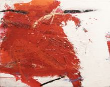 Ruth Grünbein. Abstrakte Komposition. Aus dem rot-Zyklus. Signiert, Acryl auf Leinwand, 80 x 100