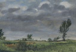Hermann Gradl (1983 - 1964). Landschaft mit Kirche, 1922. Signiert und datiert, Öl auf Karton, 18