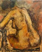 G. Combe, 1. H. 20. Jhd., Frauenakt von hinten, signiert, Öl/Malkarton, 46 x 38 cm / G. Combe, 1st